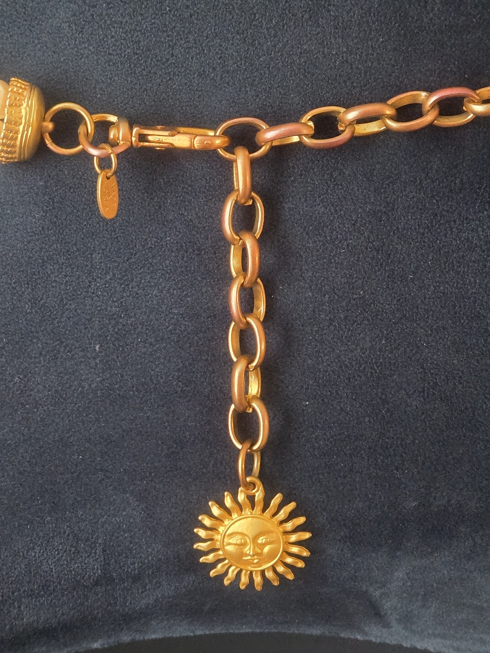 Gold-Tone Sun Face Charm Link With Double Pearls Belt Made In Korea Tag